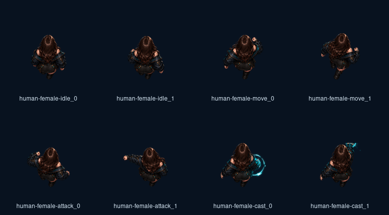Idle, movement, attack and cast frames